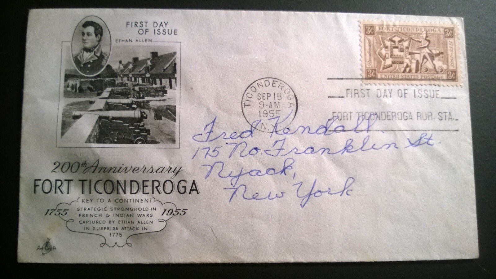 1955 FIRST DAY ISSUE ENVELOPE WITH ORIGINAL 3 CENT STAMP \