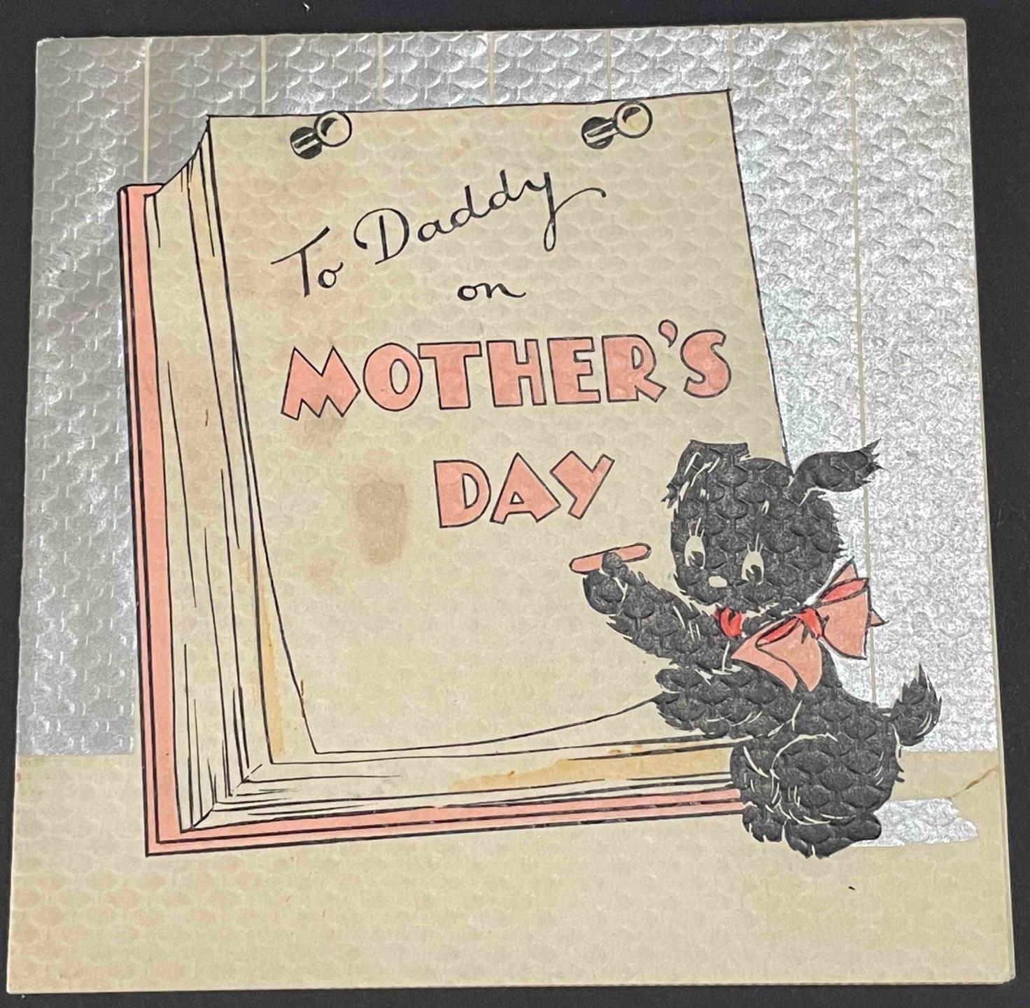 1936 ART DECO UNUSUAL TO DADDY ON MOTHER\'S DAY HALLMARK GREETING CARD BLACK DOG