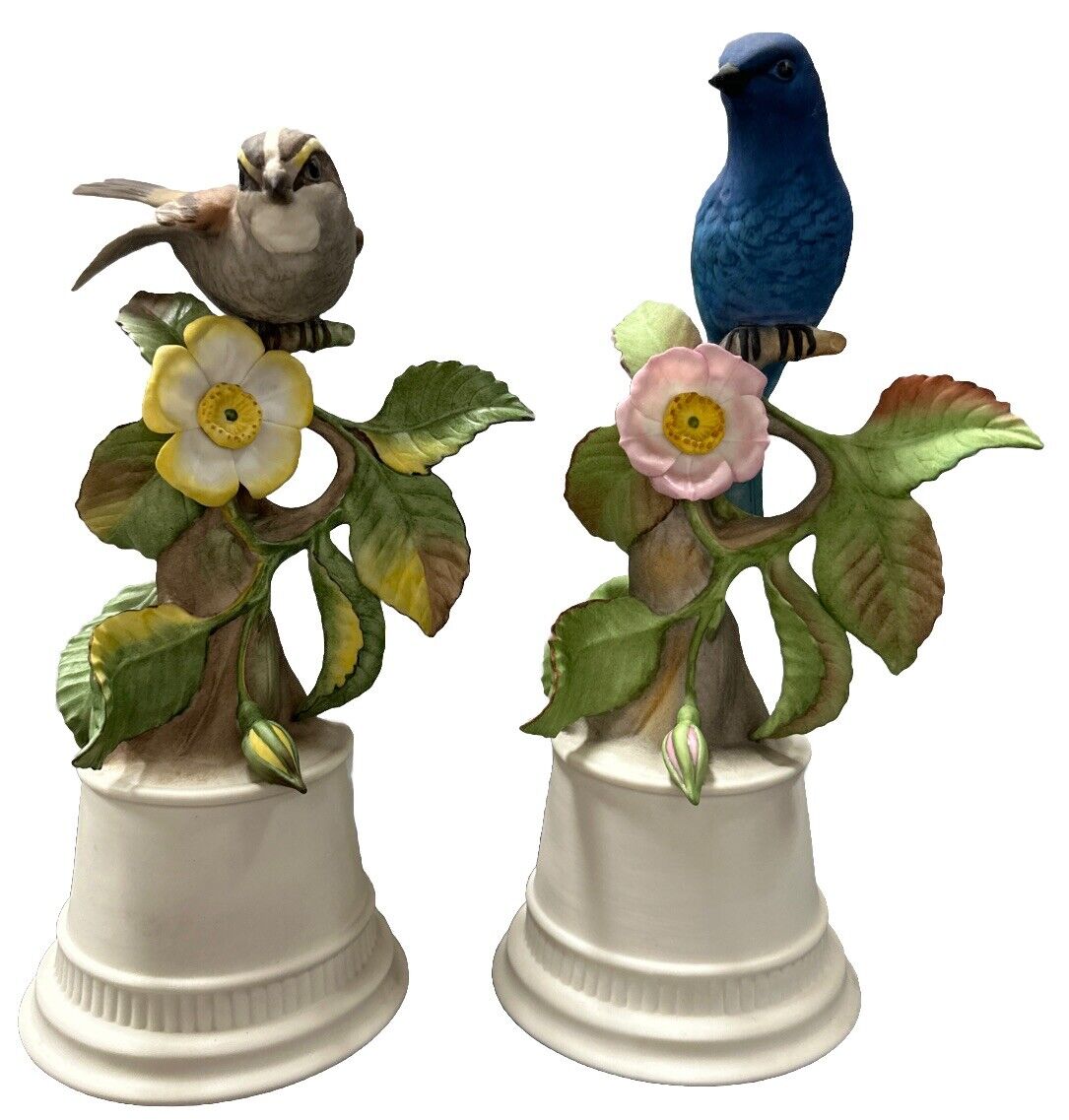 2 Boehm Bird Figurines 430 White-Throated Sparrow Indigo Bunting 420 MINT (A9)