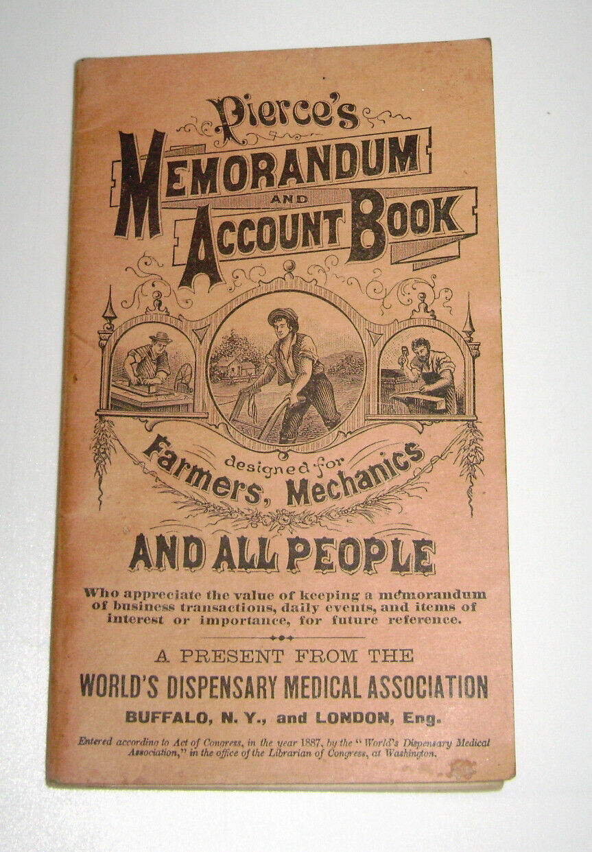1888-89 Pierce's Memorandum Account Book Promotional Advertising Quack Medicine