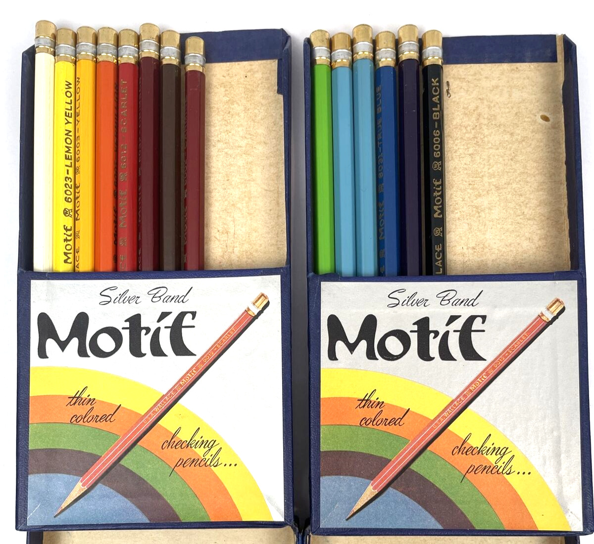 Vintage Wallace Motif Set Assorted Colored Silver Band Thin Line Pencils 7000