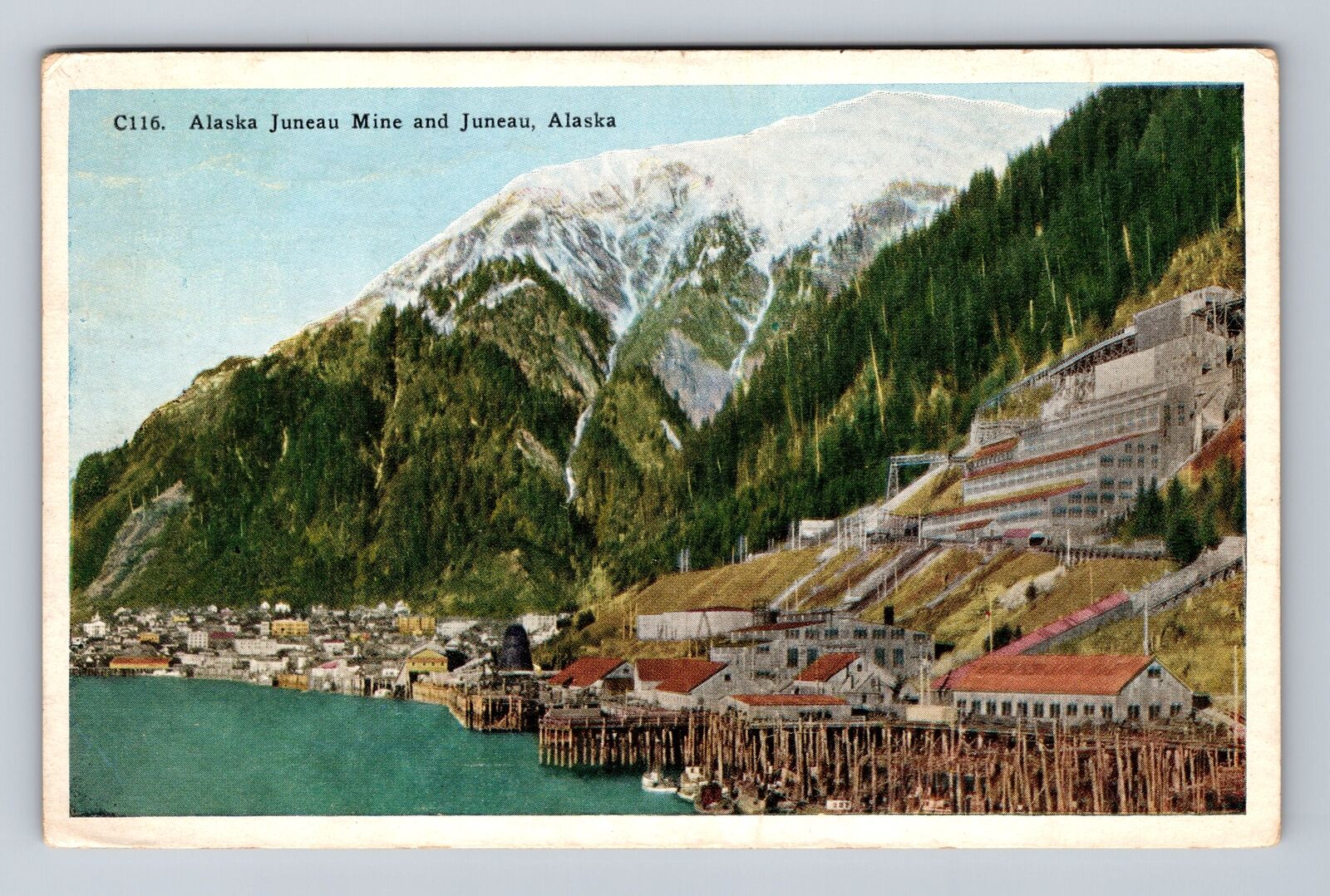 Juneau AK-Alaska Alaska Juneau Mine Scenic View, Antique, Vintage c1935 Postcard