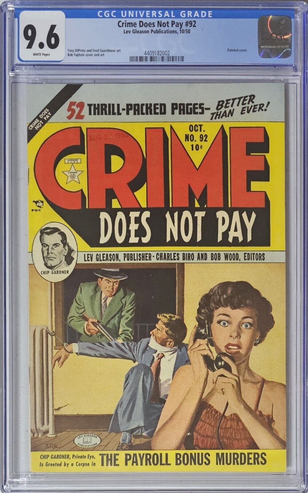 Crime Does Not Pay #92 CGC 9.6 Lev Gleason 1950 Painted Cover Highest Graded