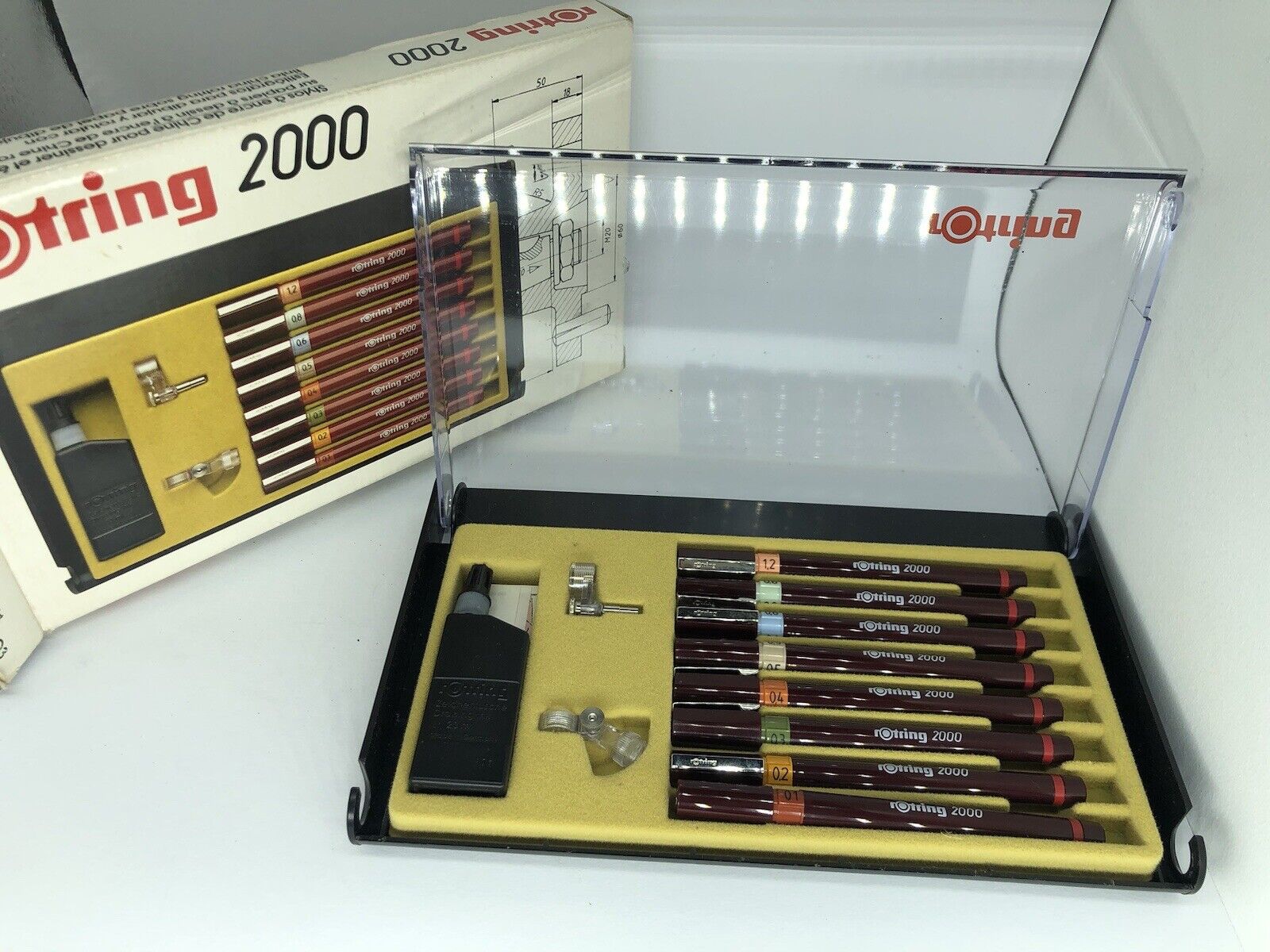 Rotring 2000 isograph eight pen set in case With Accessories