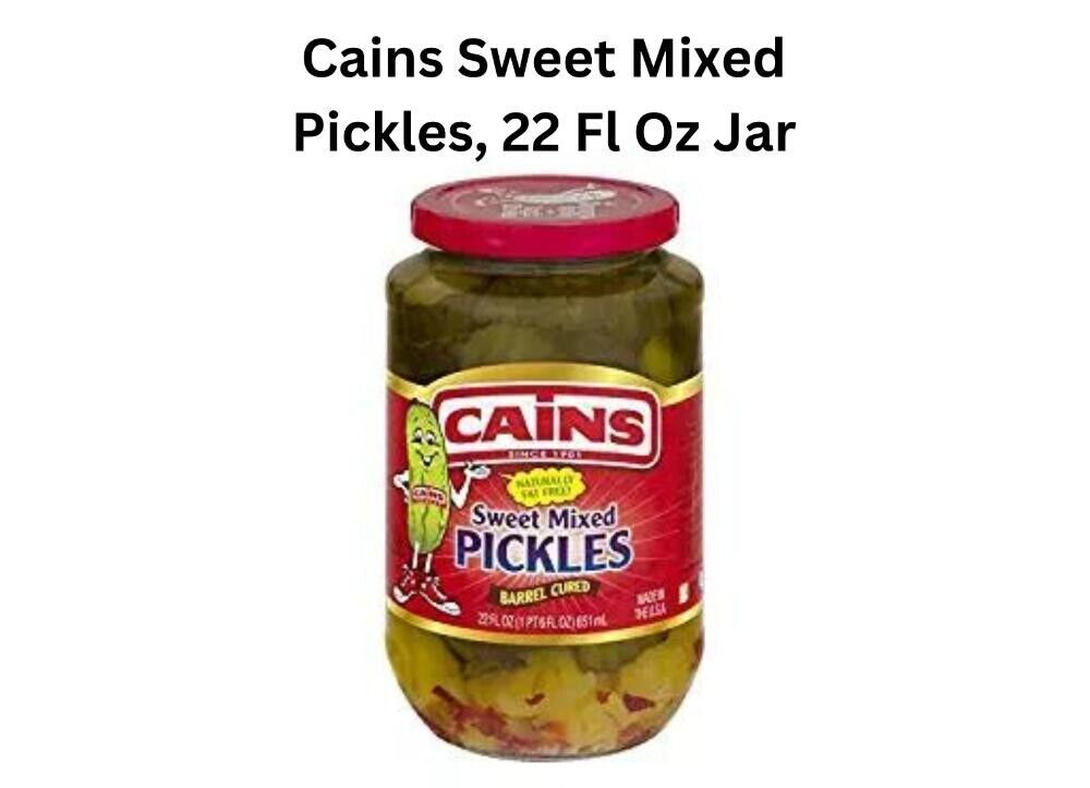 6 Cains Sweet Mixed Pickles, 22 Fl Oz Jar (Pak Of 6 ) UPC 041660203806
