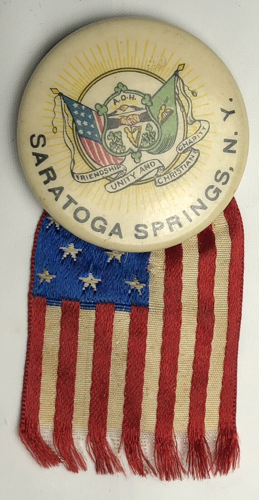 Antique Saratoga Springs N.Y. AOH A.O.H.  Ancient Order Hibernians Badge Pin