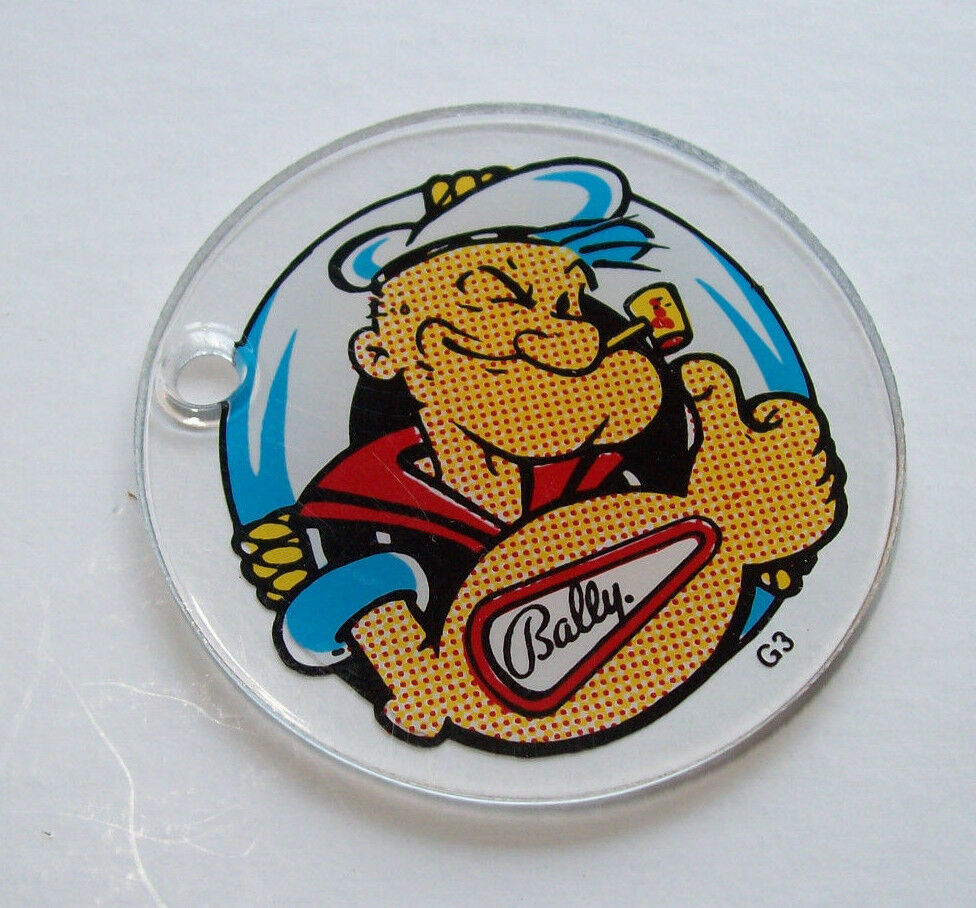 Bally Popeye Keychain 1993 NOS Original Pinball Machine Plastic Promo G3 Logo