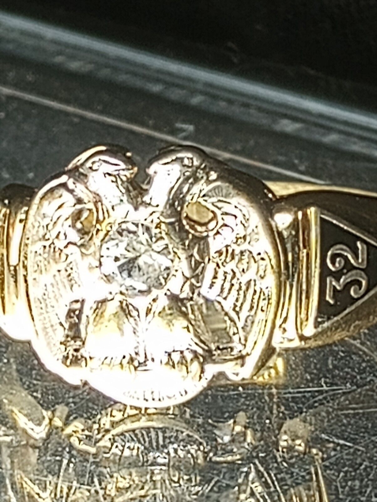 Heir 18k Gold With Diamond Masonic 32 Degree Scottish Rite Dbl Eagle Ring O.B.O