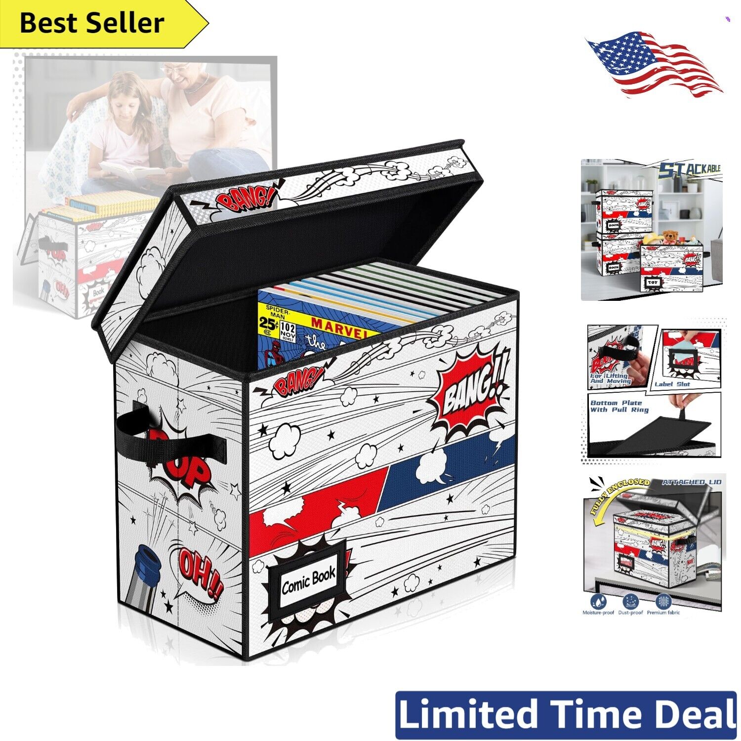 Collapsible Fabric Comic Book Storage Box with Handles & Lable Slot - 15\