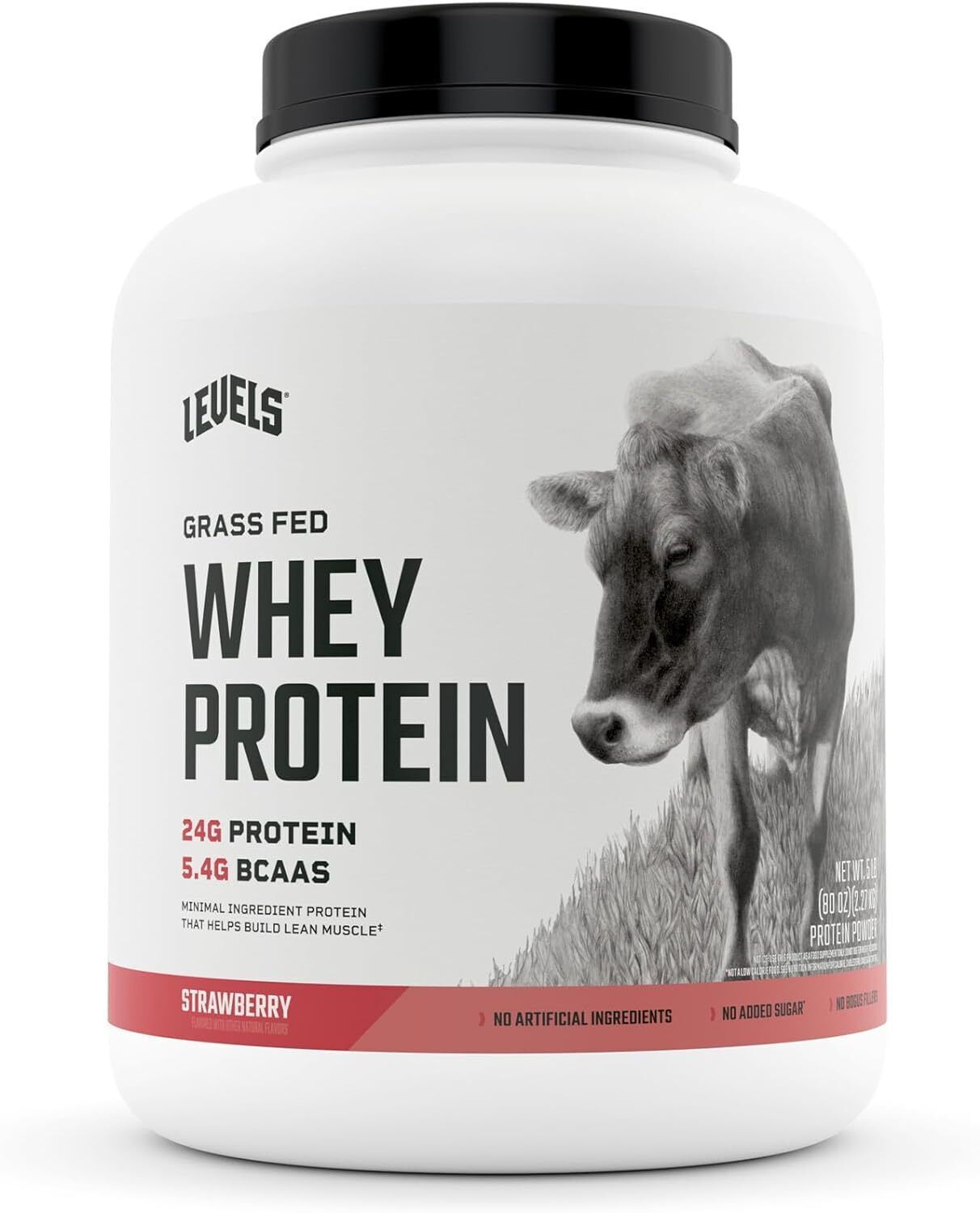 Grass Fed 100% Whey Protein, No Hormones, Strawberry, 5LB