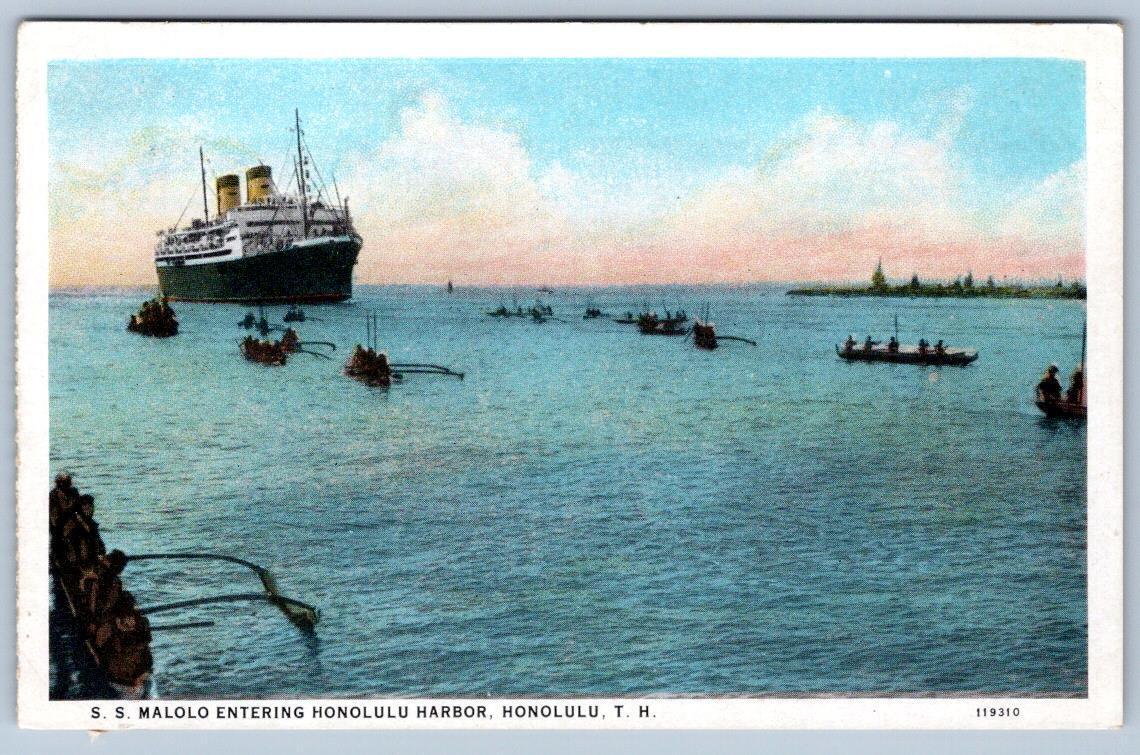 1920's SS MALOLO ENTERING HARBOR*STEAMSHIP*HONOLULU PAPER CO*HAWAIIAN TERRITORY