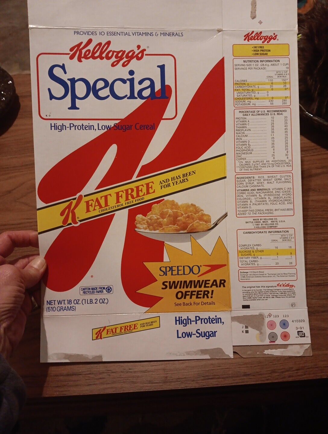 1991 Empty Kellogg's Special K Cereal Speedo Swimwear Offer