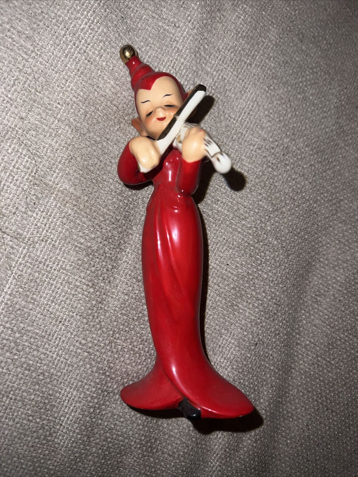 RARE Vintage BRINNS NORCREST Red Pixie Elf Playing Violin  Made in Japan 6”