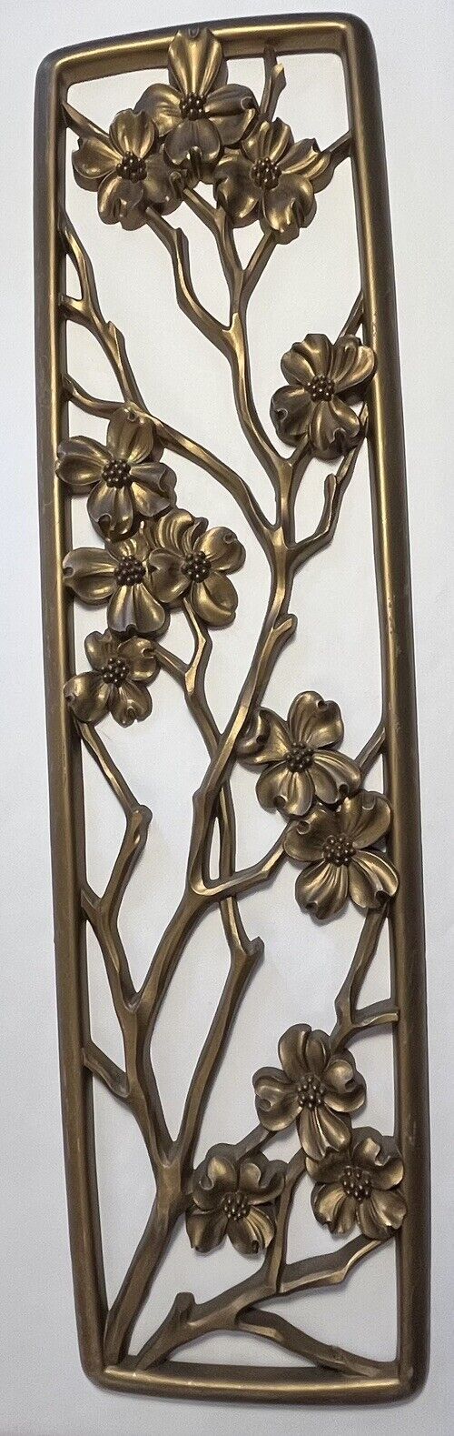 VTG 1954 MCM Syroco DOGWOOD Gold Tone Wall Plaque Decor FLOWERS  ~6x23x5/8”