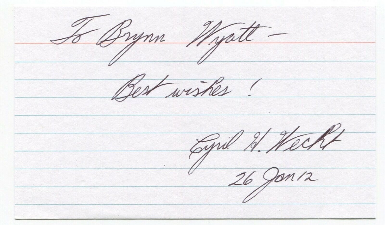 Cyril Wecht Signed 3x5 Index Card Autographed John JFK Assassination