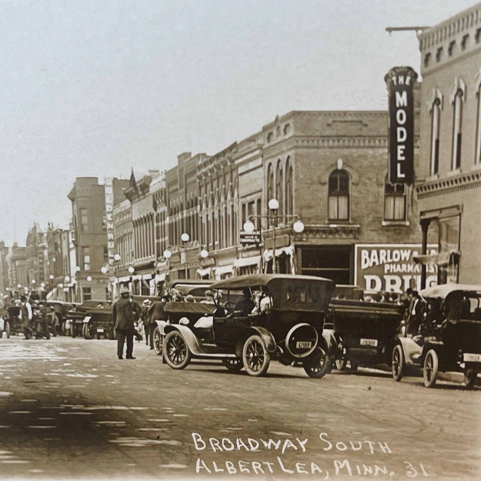1916 real photo postcard of Broadway South Albert Lea Minnesota
