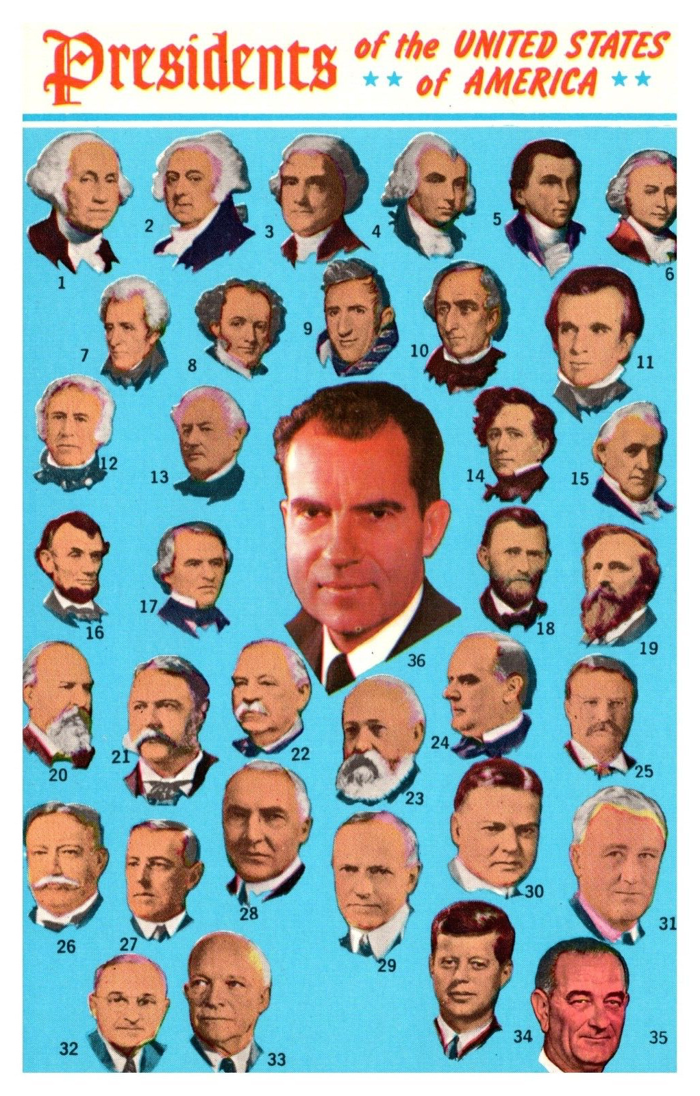 Washington D.C. Presidents of the United States Washington-Nixon Chrome Postcard