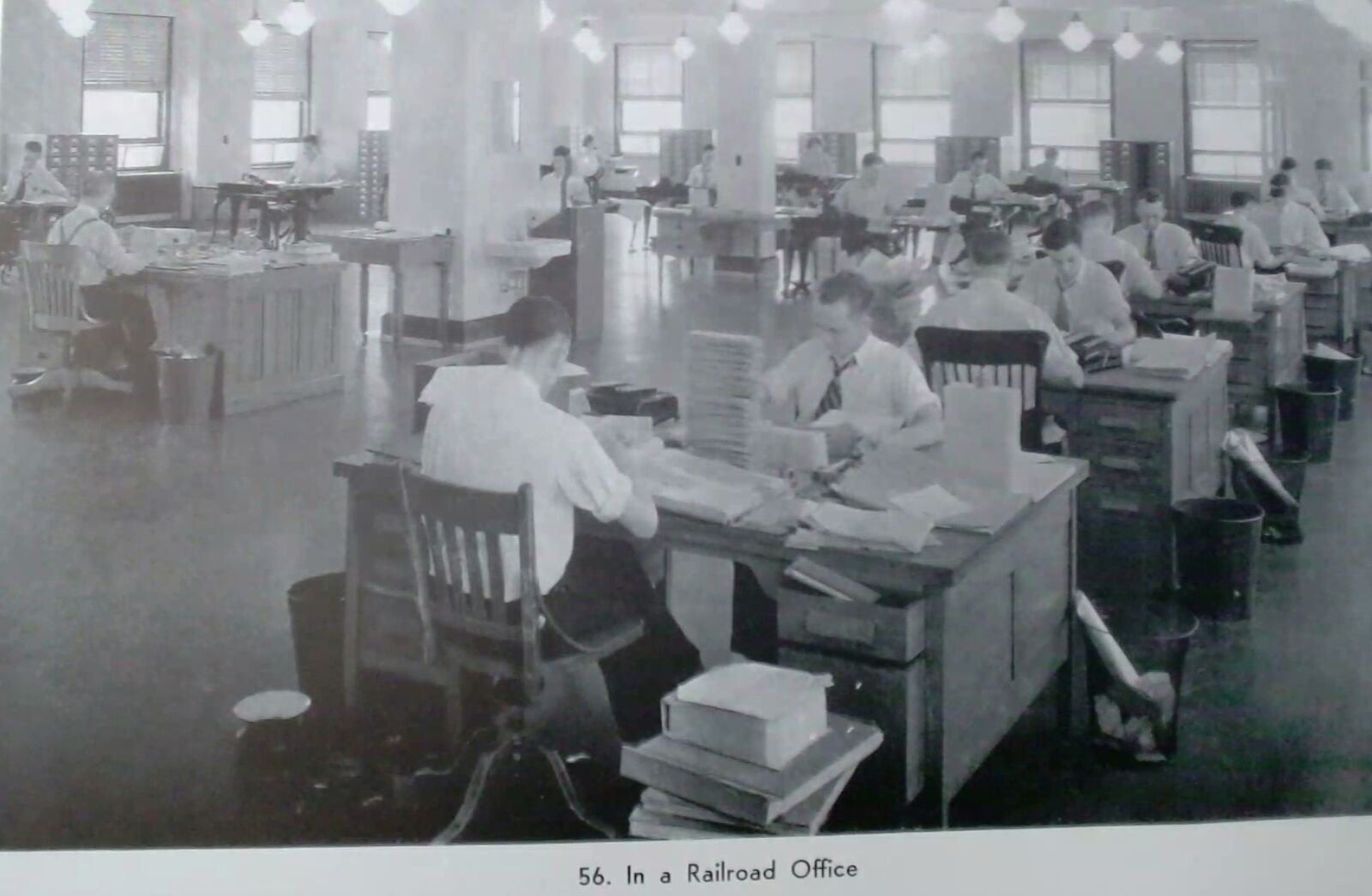 Vintage B&W Railroad Photo Inside a Railroad Office 