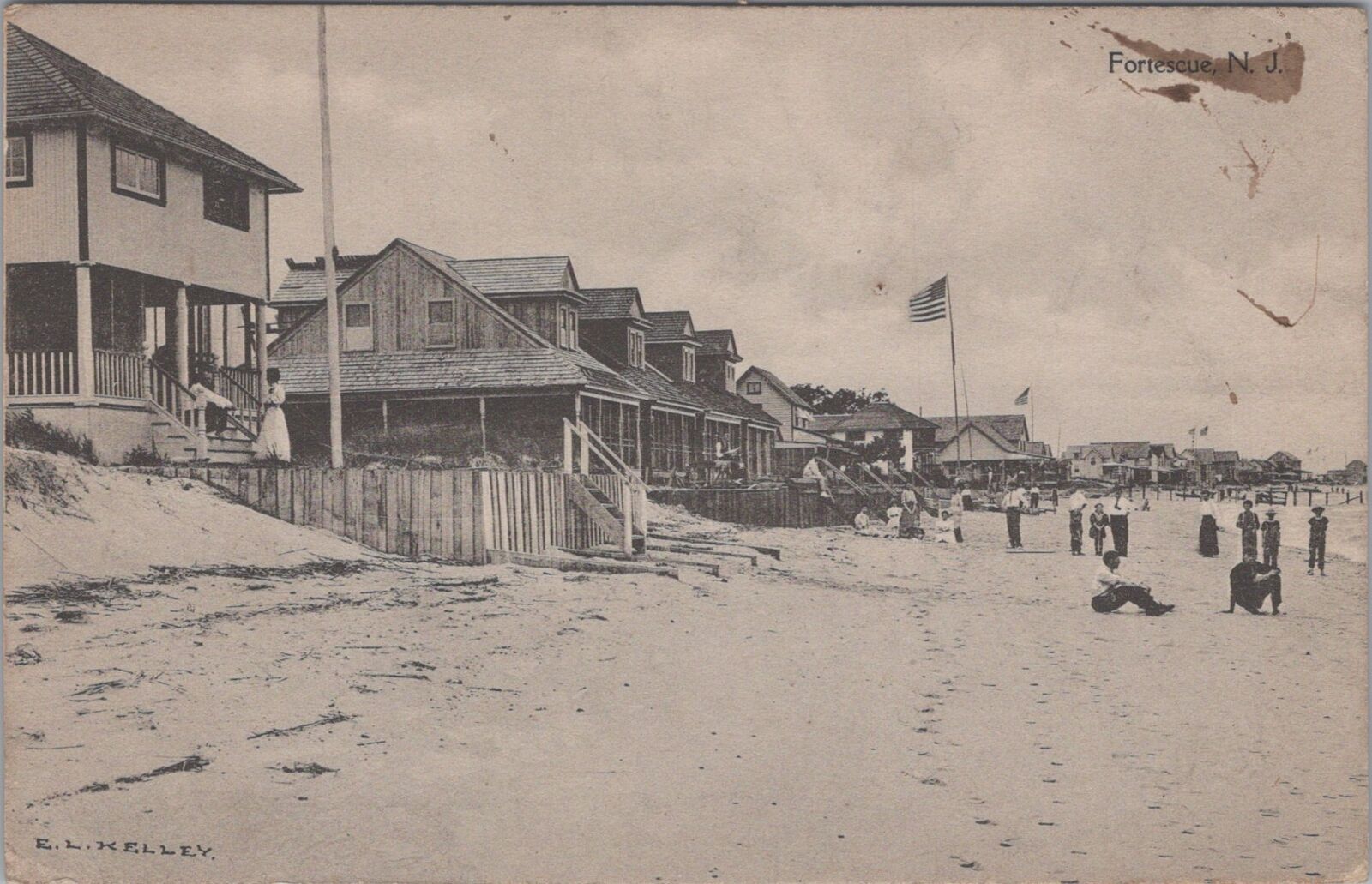 Fortescue, New Jersey Beach Scene Houses 1918 Albertype Postcard