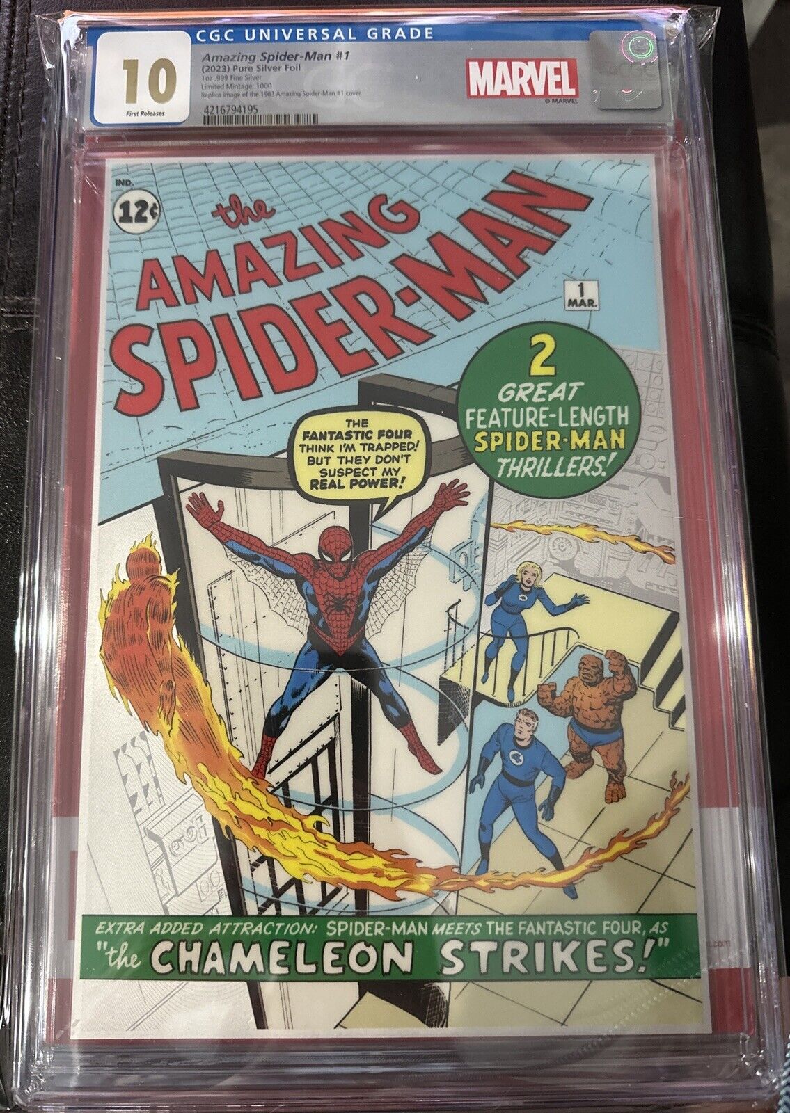 Amazing Spider-Man #1-CGC 10 (2023)- Pure Silver Replica of 1963 Cover #658/1000