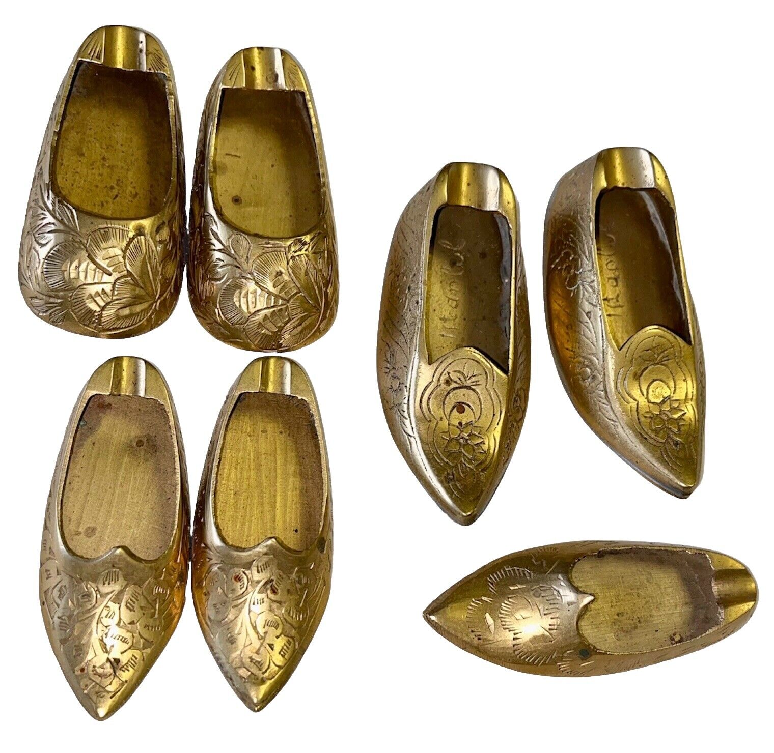 Lot Of 7 Assorted VTG Brass Shoe Slipper Doobie Ashtray Incense Holder India 70s