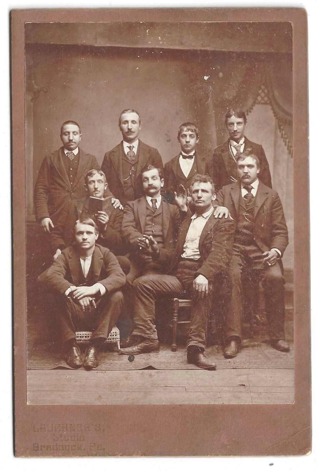 Old Cabinet Photo Group of Men, Braddock Allegheny County, PA Secret Handshake?
