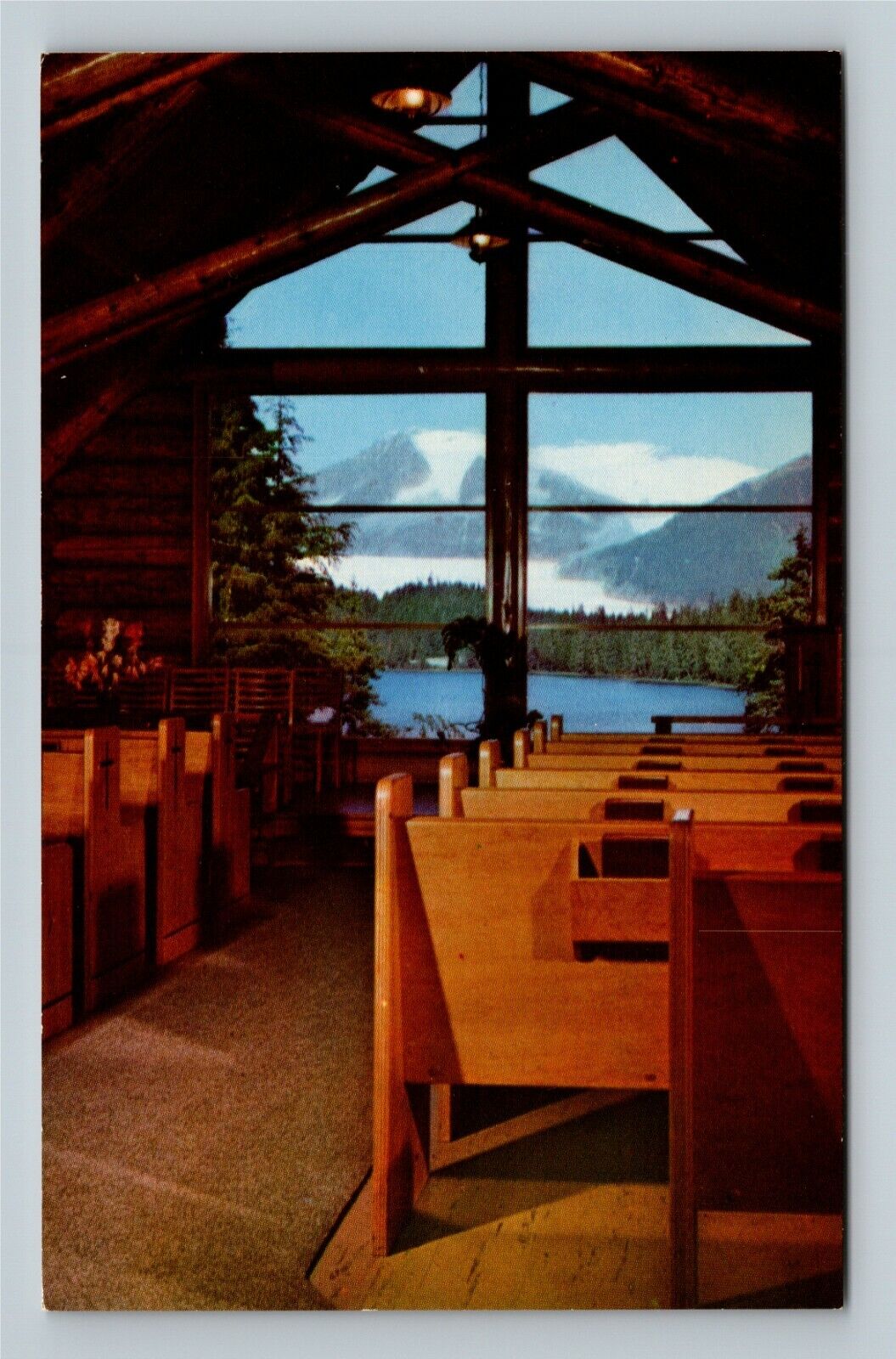 Auke Bay Chapel By The Lake Sanctuary Mendenhall Glacier Vintage Alaska Postcard