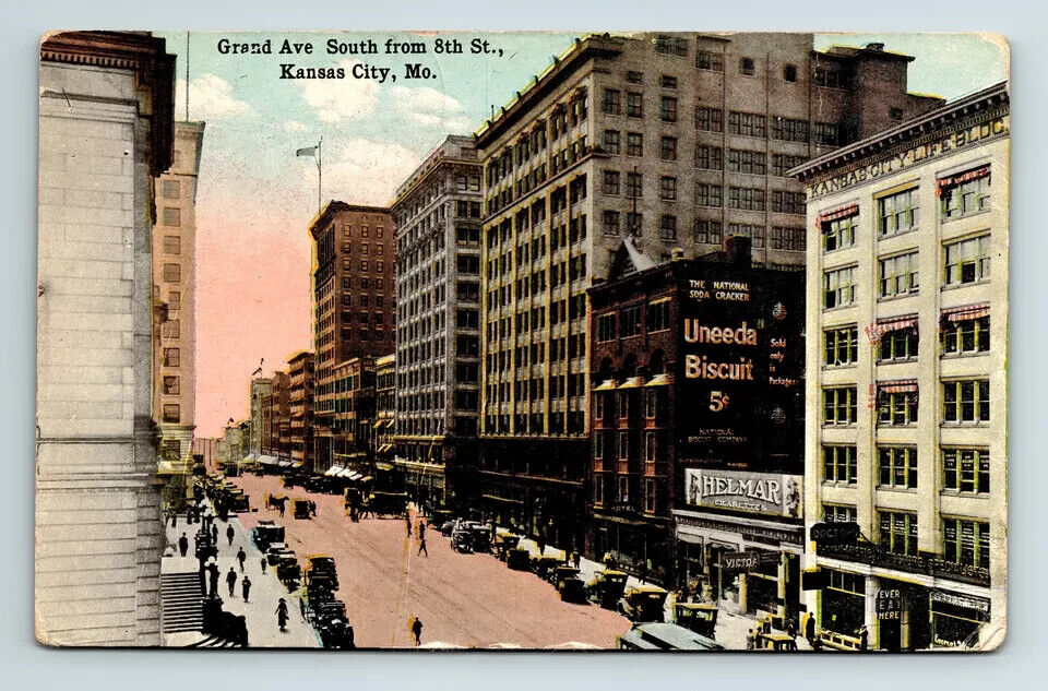 c1915 DB Postcard Kansas City MO Street View Grand Ave 8th St