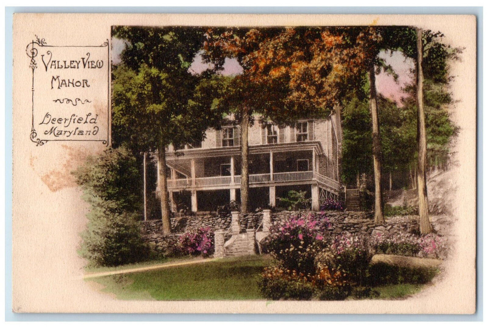 c1950's Valley View Manor Deerfield Maryland MD Hand-Colored Vintage Postcard