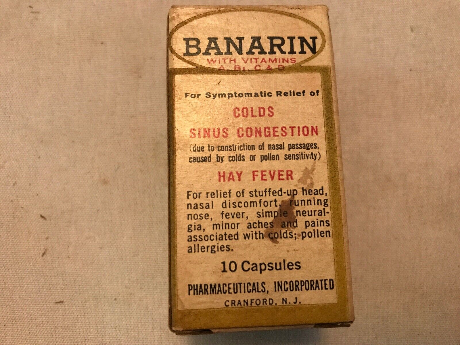 BANARIN With Vitamins Vintage Medicine Bottle In Original Box, Cranford, N. J. 