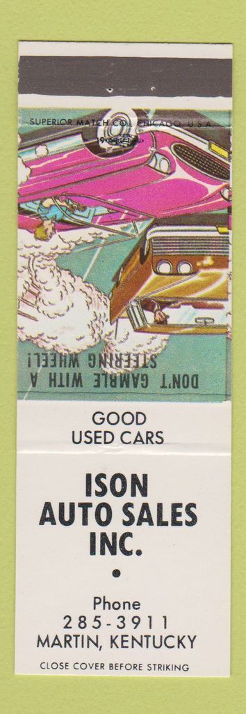 Matchbook Cover - Ison Auto Sales Martin KY