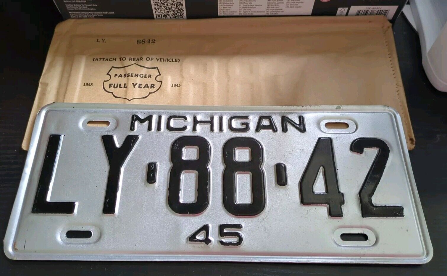 Vintage 1945 Michigan License Plate Metal