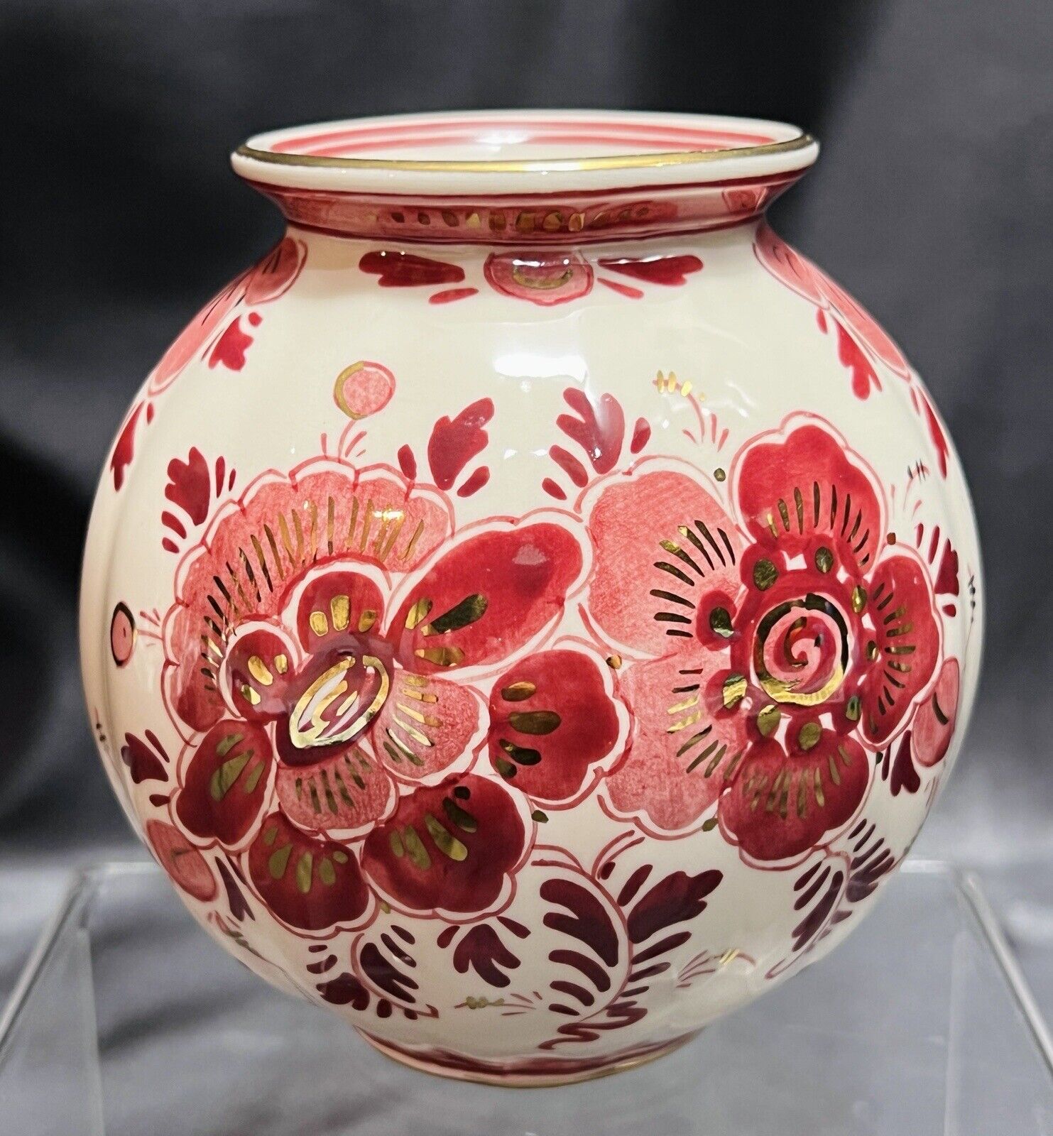 RARE Hand Painted Red Delft Regina 1154 Porcelain Vase 4”, Signed