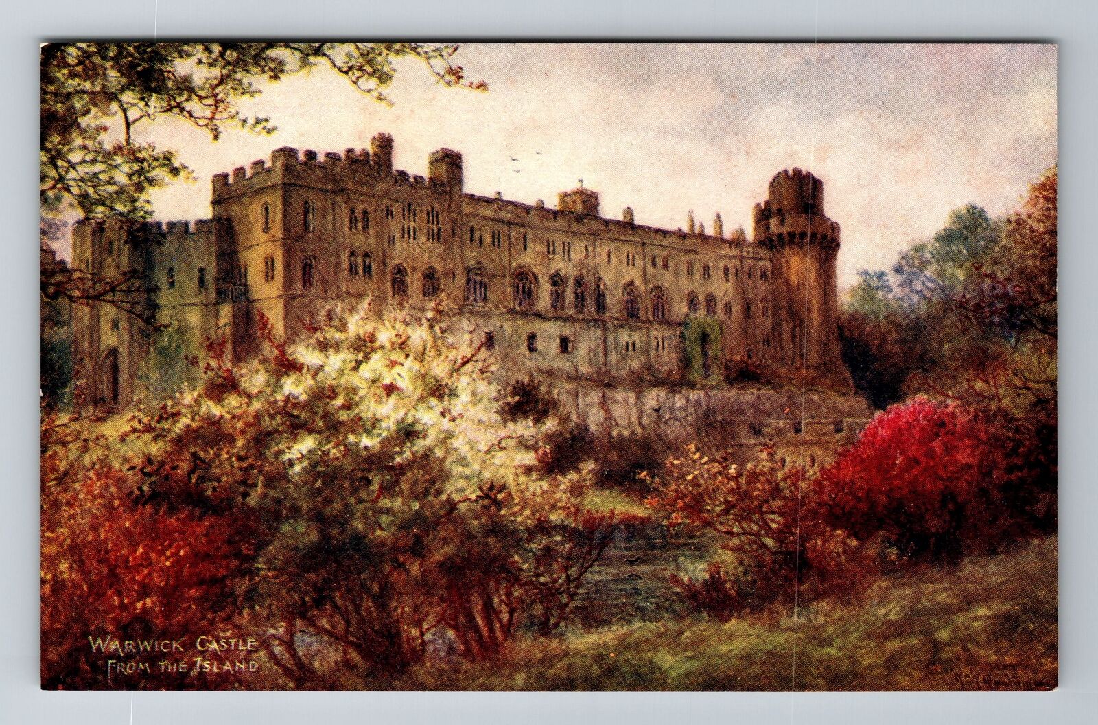 Warwick-England, Warwick Castle From Island, Antique, Vintage Souvenir Postcard