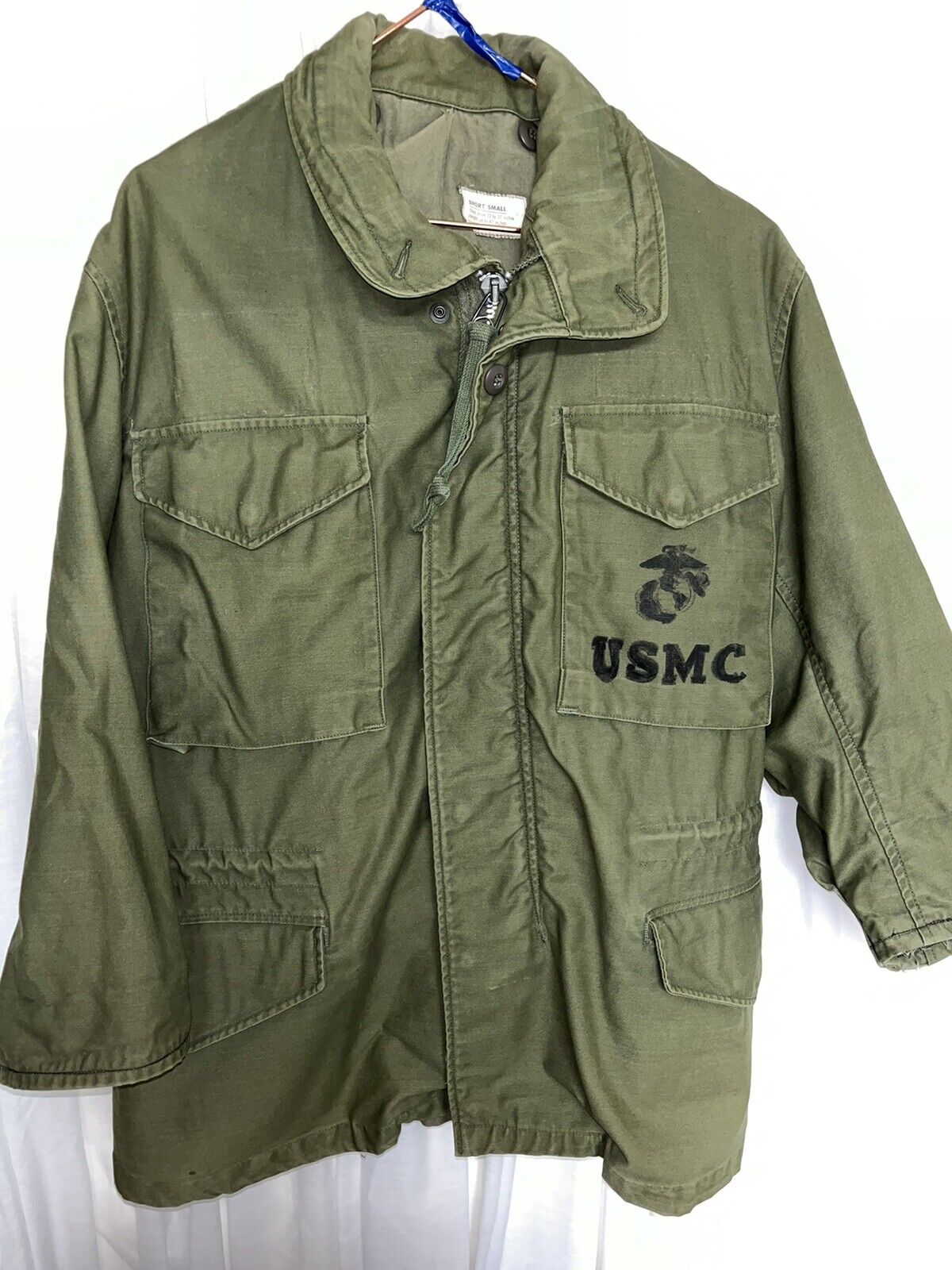 Vintage 1960s Vietnam M-65 US OG-107 Sateen Army Field Jacket Men's Small Short