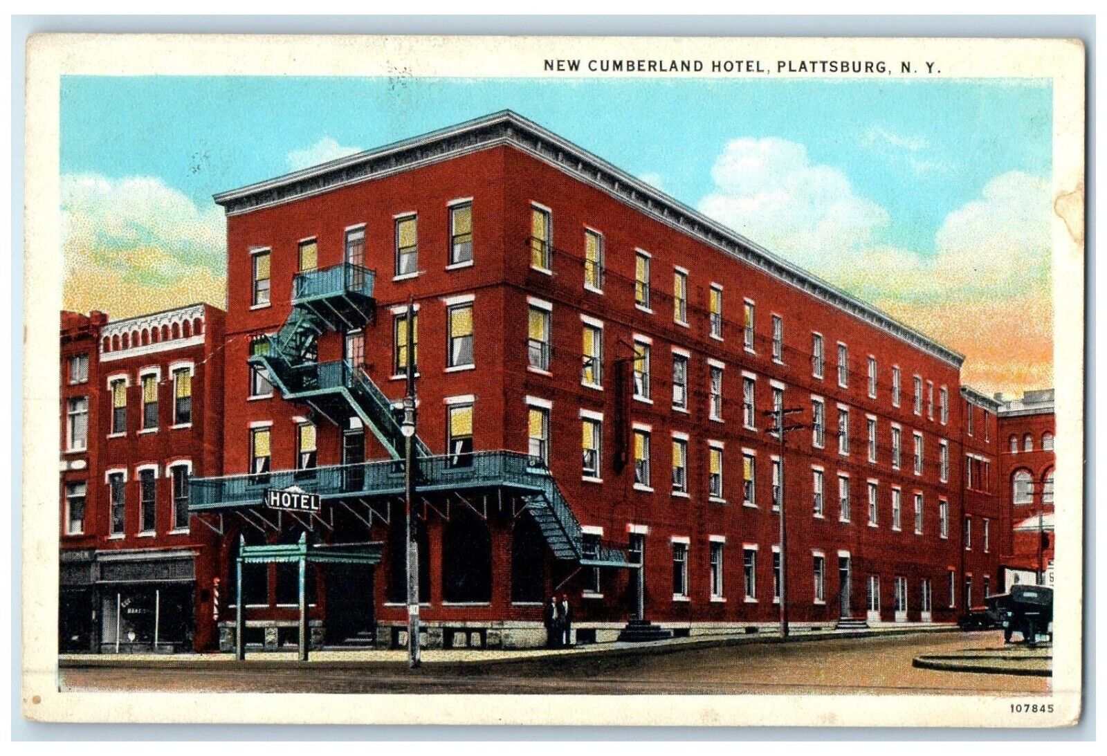 1920 Exterior View New Cumberland Hotel Plattsburgh New York NY Vintage Postcard