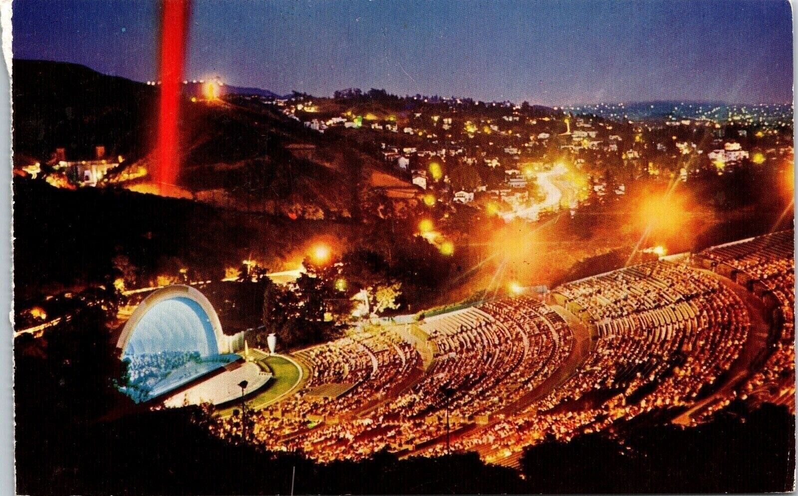 Hollywood Bowl Amphitheatre Hollywood California Night View Chrome Postcard