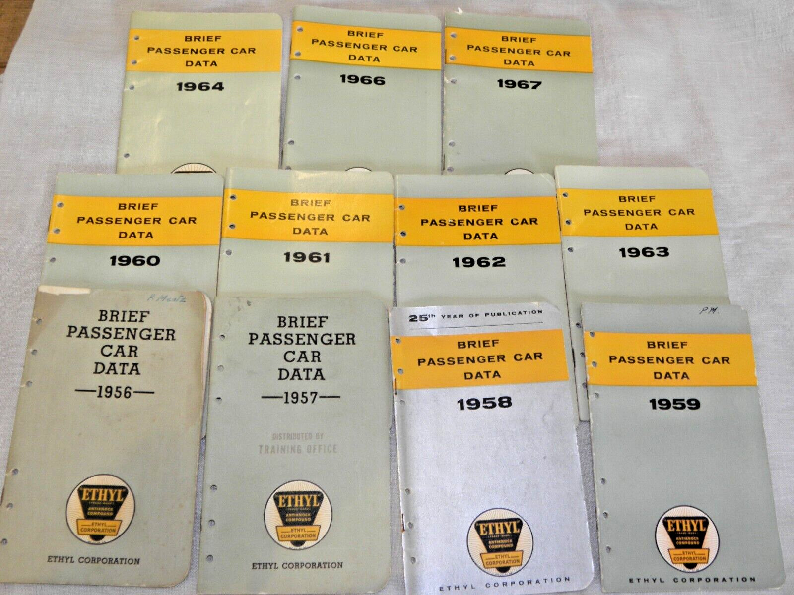 LOT of 11 Brief Passenger Car Data by Ethyl Corp. 1956 - 1964, 1966 - 1967