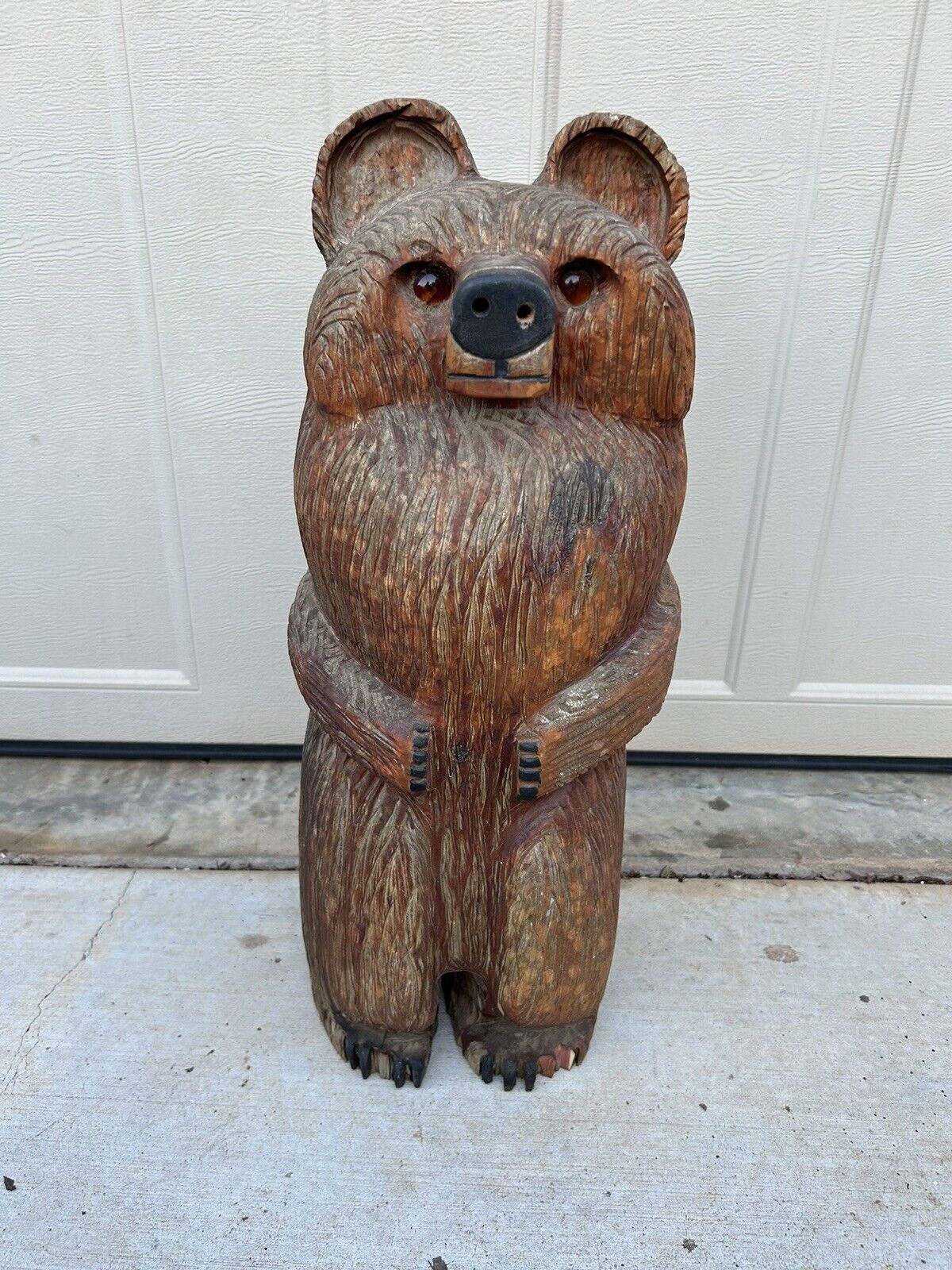 Vintage Chainsaw Carved  Wood  Brown Grizzly Bear Rustic Wood Carving Animals