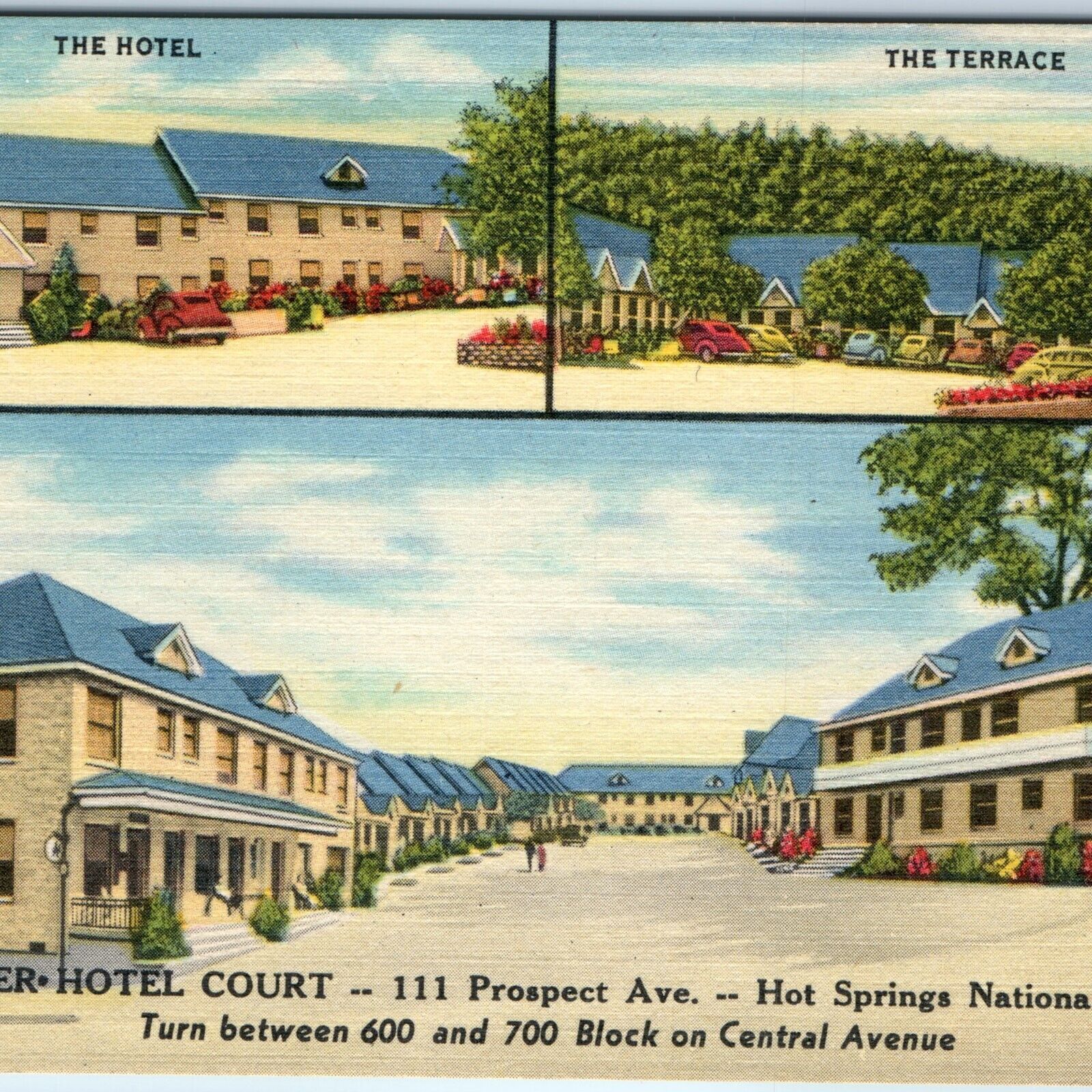 c1940s Hot Springs Nat\'l Park, AK Romer Hotel Court Multi View PC Roadside A263