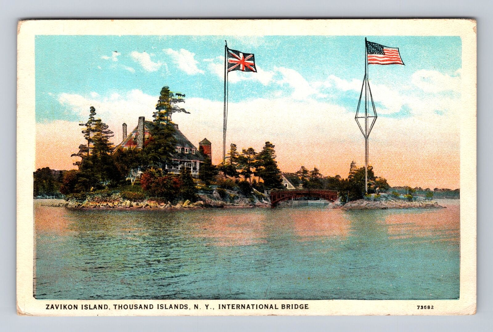 Zavikon Island Ontario-Canada, International Bridge, Antique Vintage Postcard