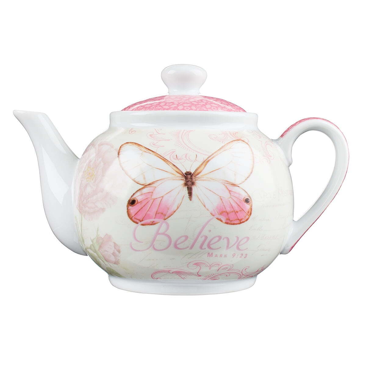 Pink Butterfly Blessings Tea Pot - Mark 9:23