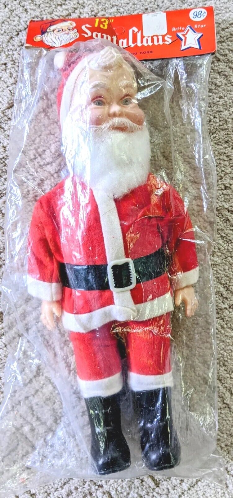 New NOS Vintage Hong Kong Christmas Santa Claus In Package Brite Star