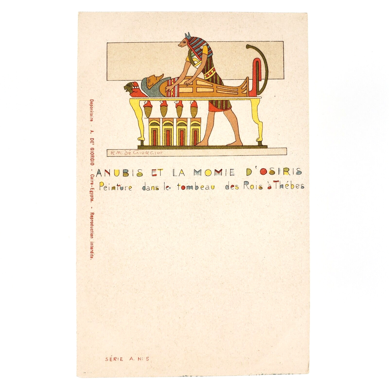 God Anubis & Osiris Mummy Postcard c1905 Ancient Egypt Illustration Thebes C3448