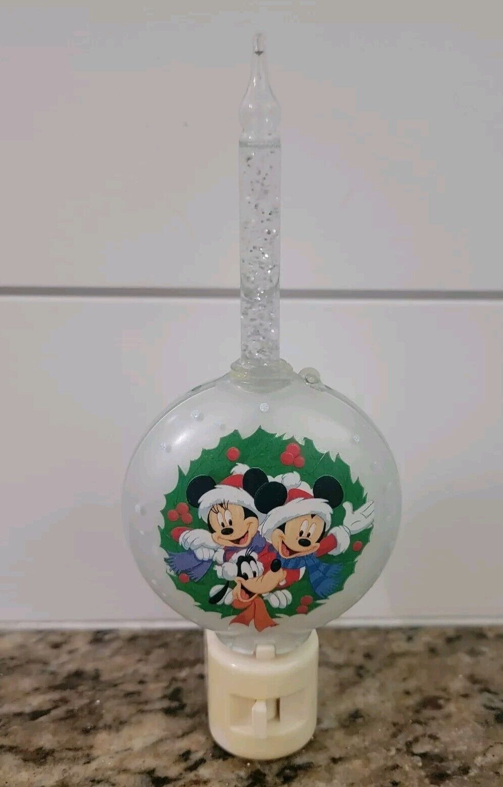 VINTAGE Christmas Disney Mickey Minnie And Goofy Glitter Bubble Night Light