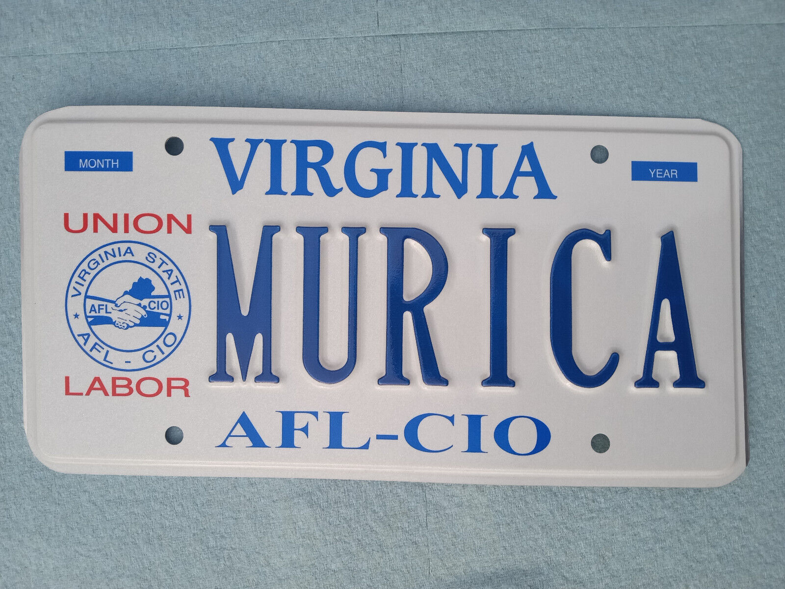 Expired Va DMV Virginia Issued Va License Plate Murica Union Labor Man Cave Sign