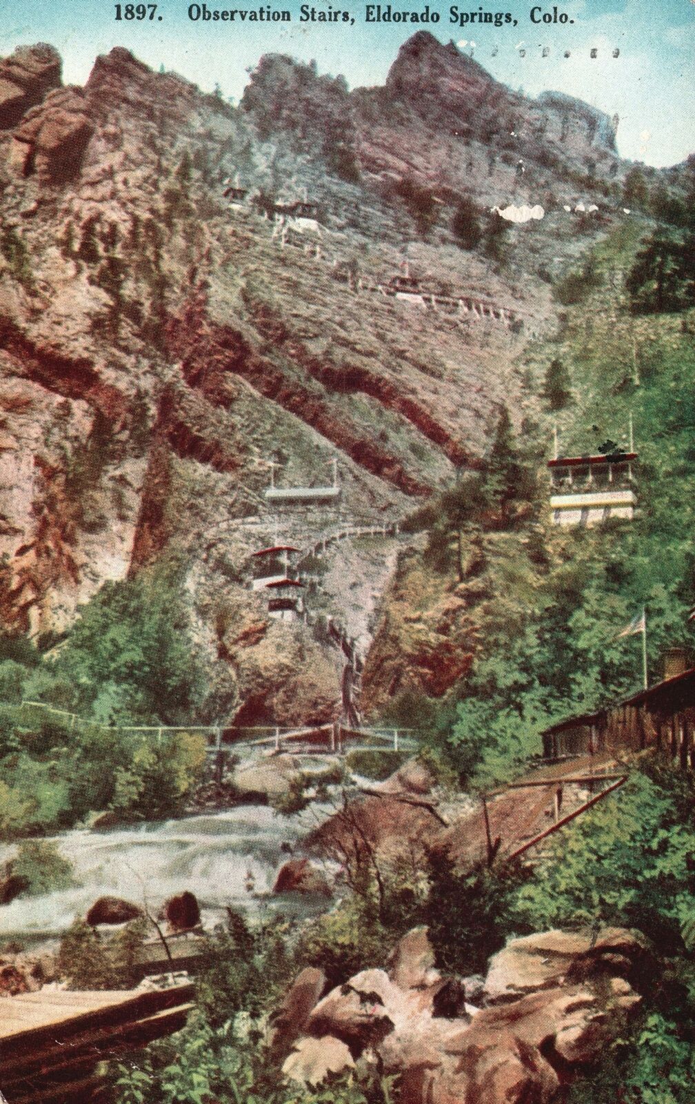 Vintage Postcard 1909 Observation Stairs Tourist Attraction El Dorado Springs CO