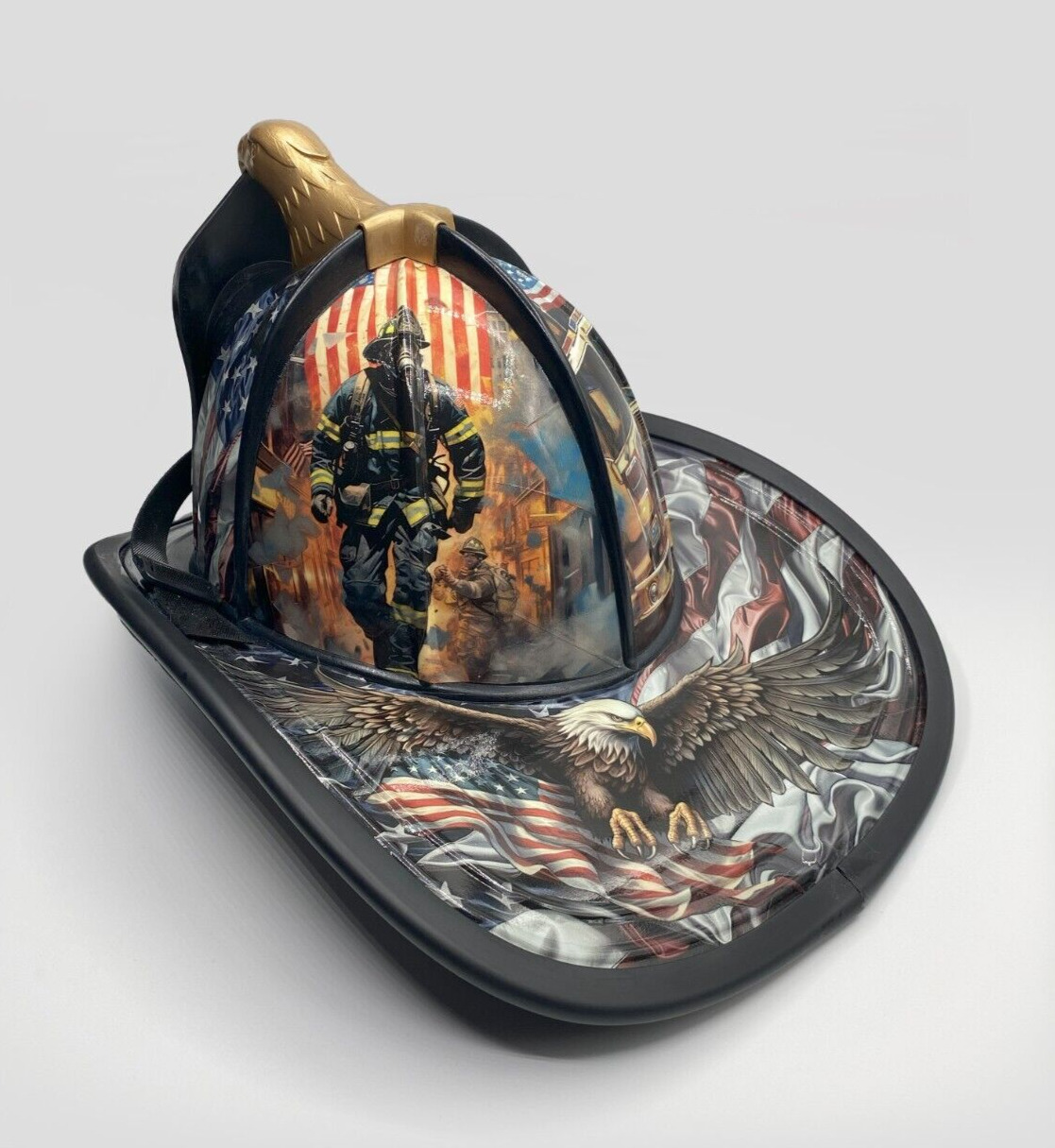 Custom Designed Firefighter Helmet- Vinyl Wrap- Fireman Tribute