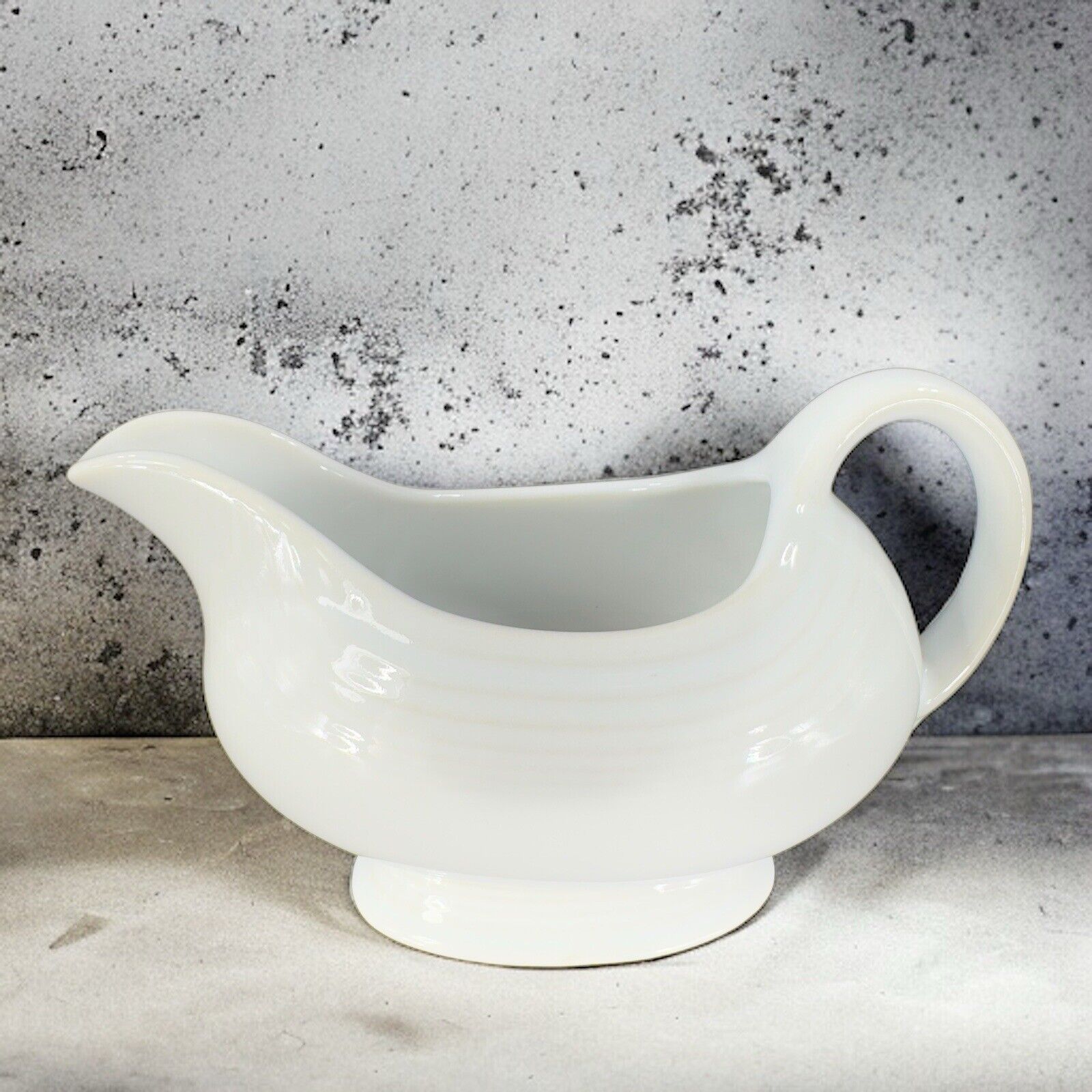 Vintage Fiesta Ware Ceramic White Pottery Gravy Boat Marked On Bottom USA
