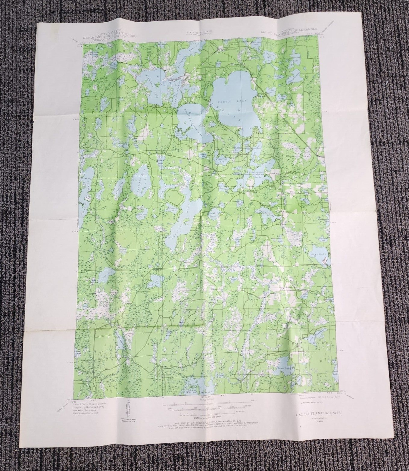 1959 Vintage USGS Map Topo Lac Du Flambeau Wisconsin Topographic Lake
